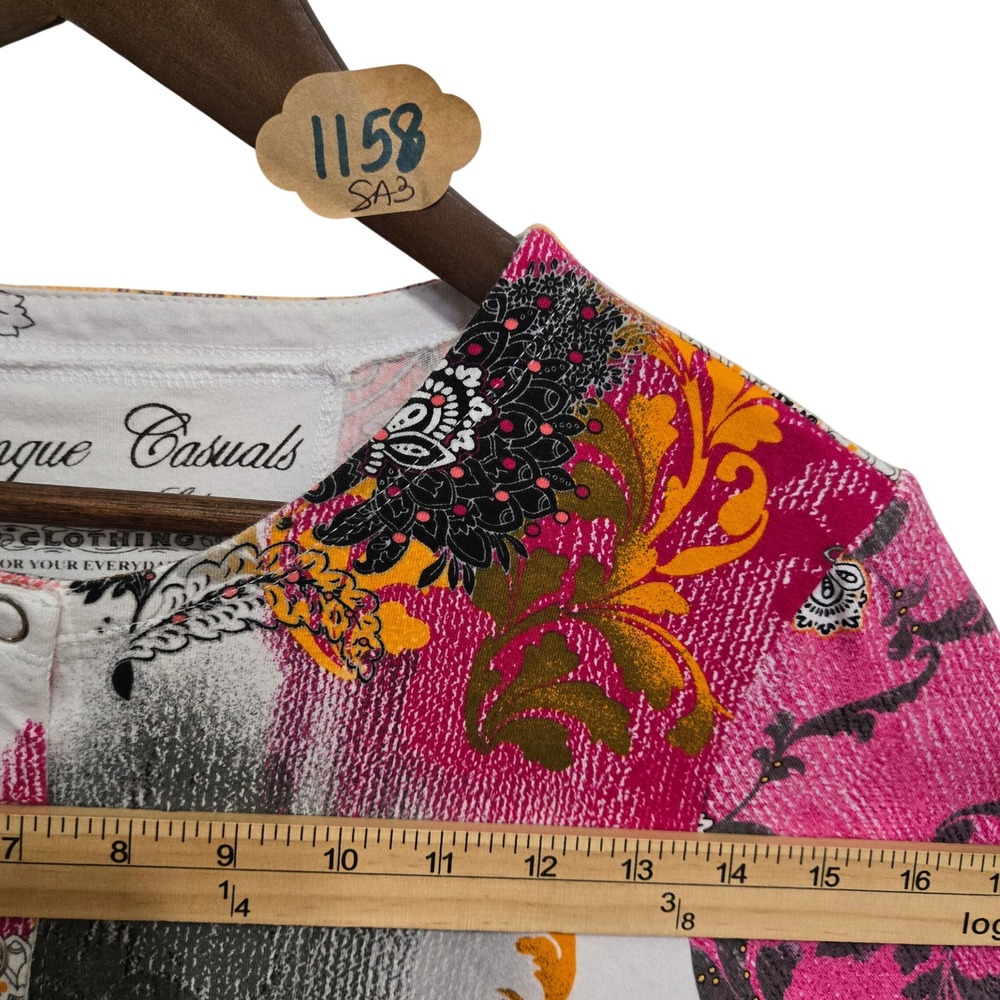 Onque Casuals Paris Print Cardigan Pink Orange Floral 3/4 Sleeve Size S - Picture 4 of 6